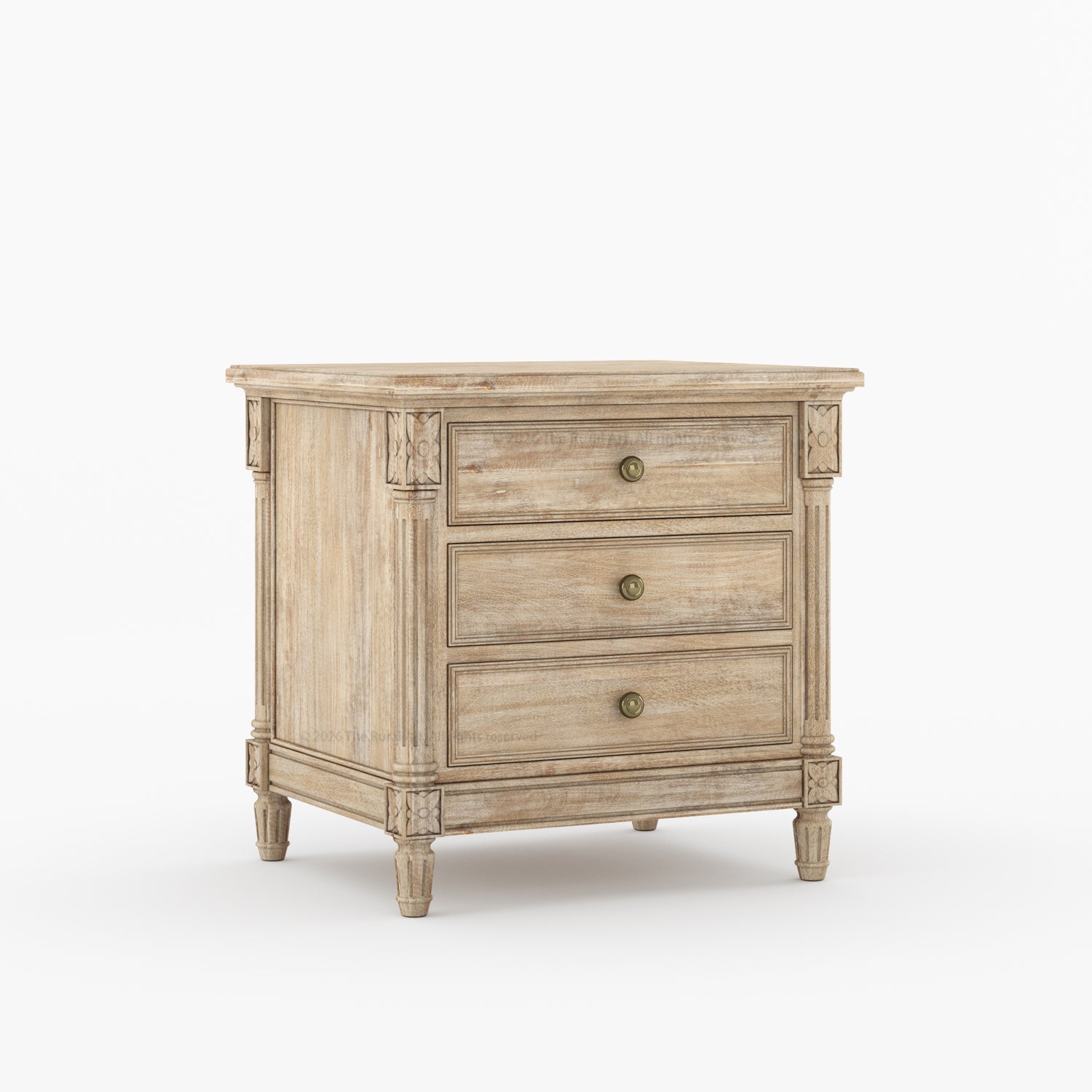 Novato Heritage Solid Wood 3-Drawer Nightstand with Carved Detailing
