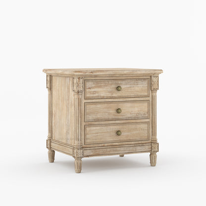 Novato Heritage Solid Wood 3-Drawer Nightstand with Carved Detailing