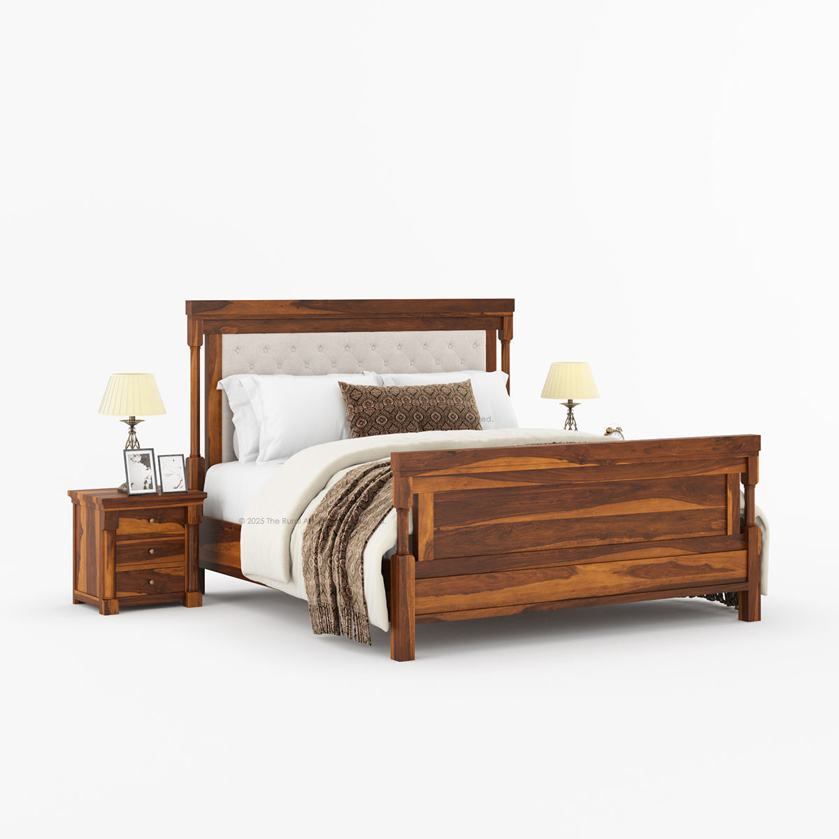 Verona Rustic Solid Wood Tall Headboard Upholstered Bed