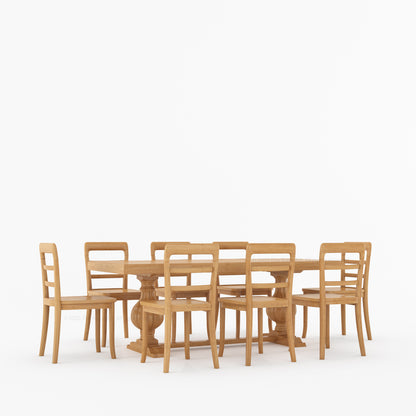 Manhattan Dual-Tone Solid Wood Pedestal Dining Table &amp; Chair Set