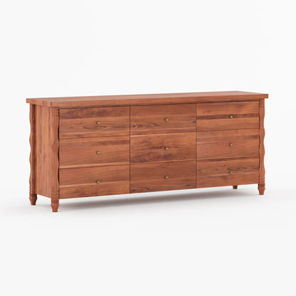 Jasper Solid Wood Dresser with Turned Legs &amp; Brass Knobs