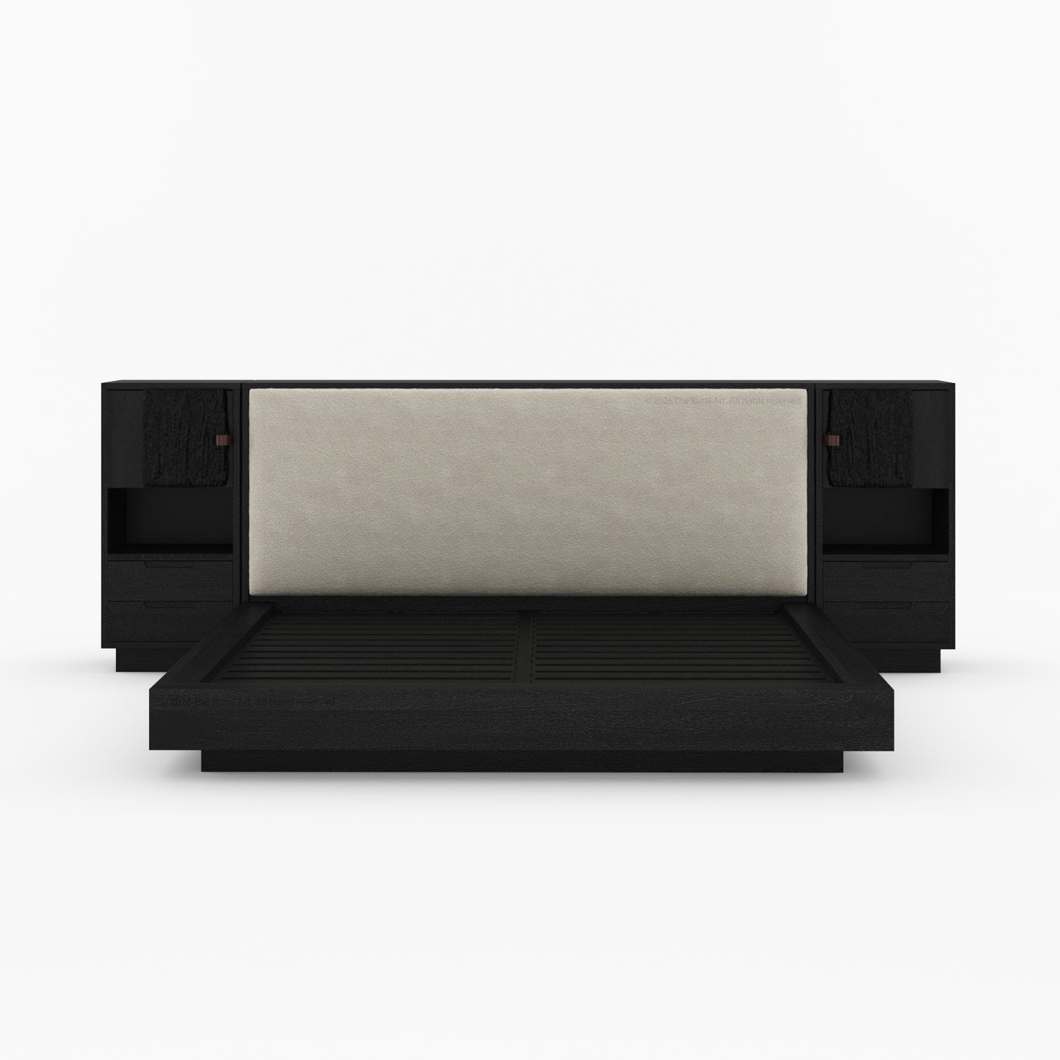 Nome Modern Solid Wood Storage Platform Bed with Upholstered Headboard &amp; Nightstands