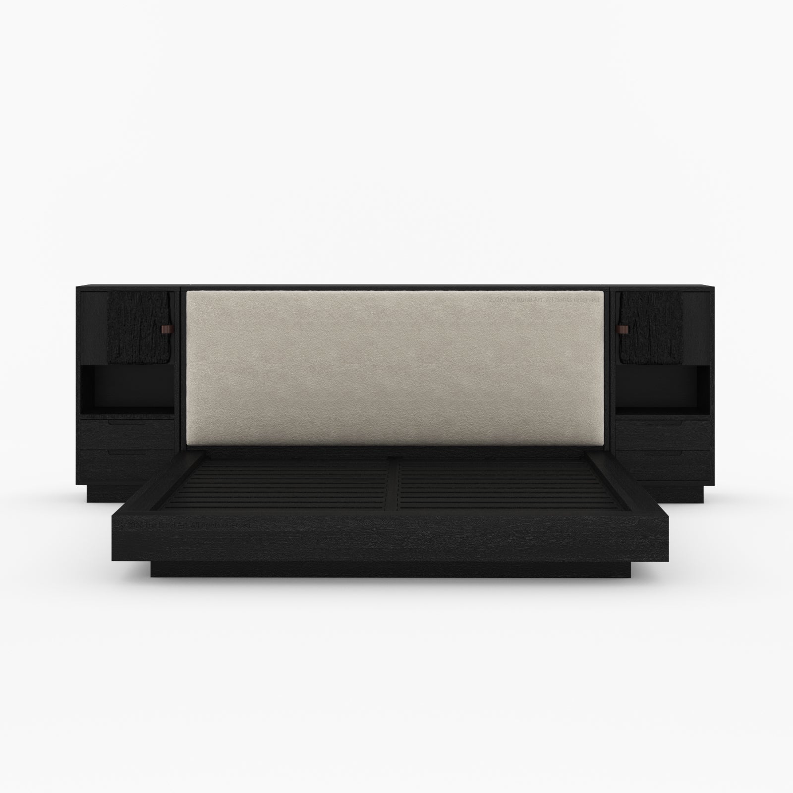 Nome Modern Solid Wood Storage Platform Bed with Upholstered Headboard &amp; Nightstands