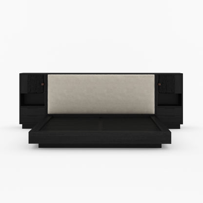 Nome Modern Solid Wood Storage Platform Bed with Upholstered Headboard &amp; Nightstands