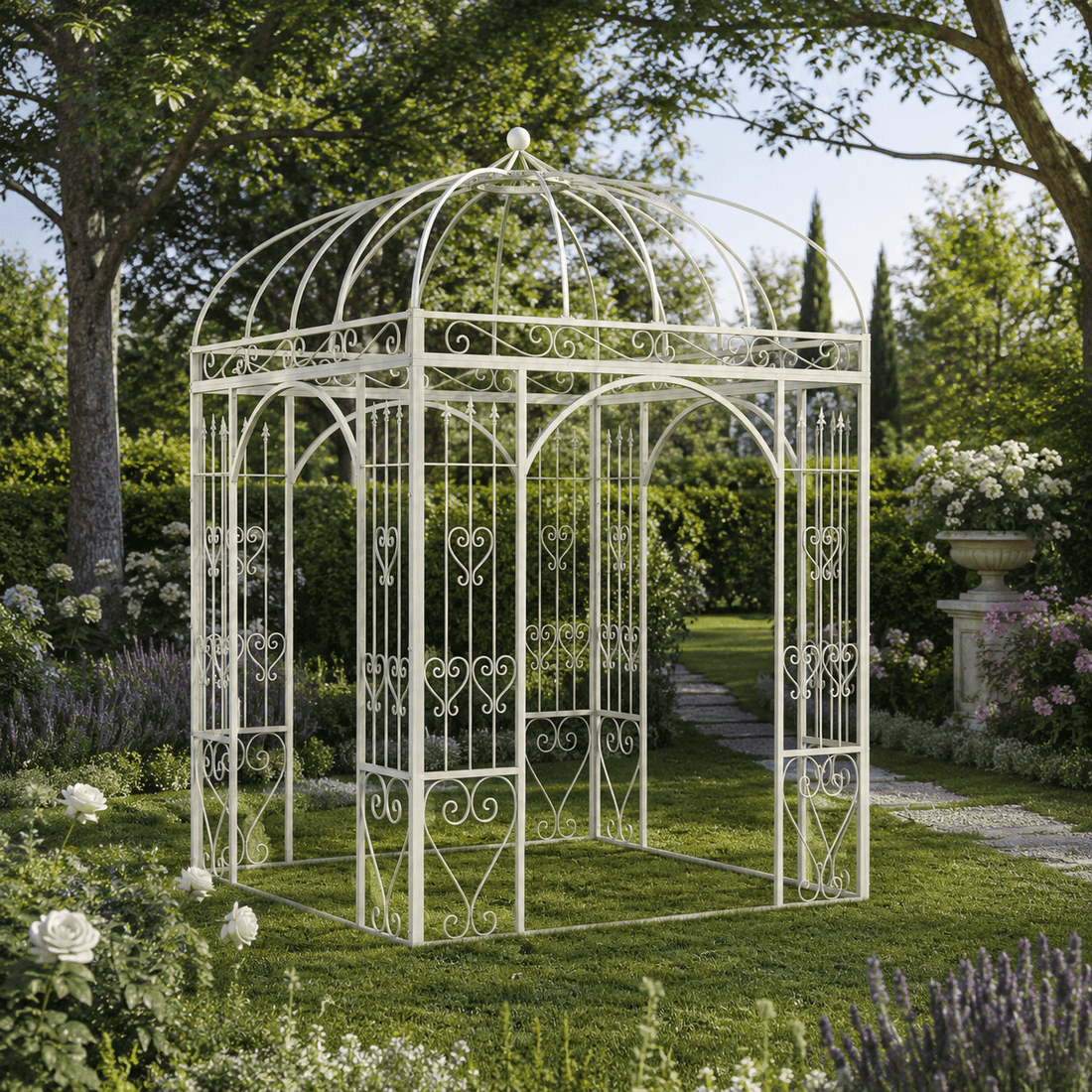 Ojai Ornate Wrought Iron Garden Gazebo with Domed Roof