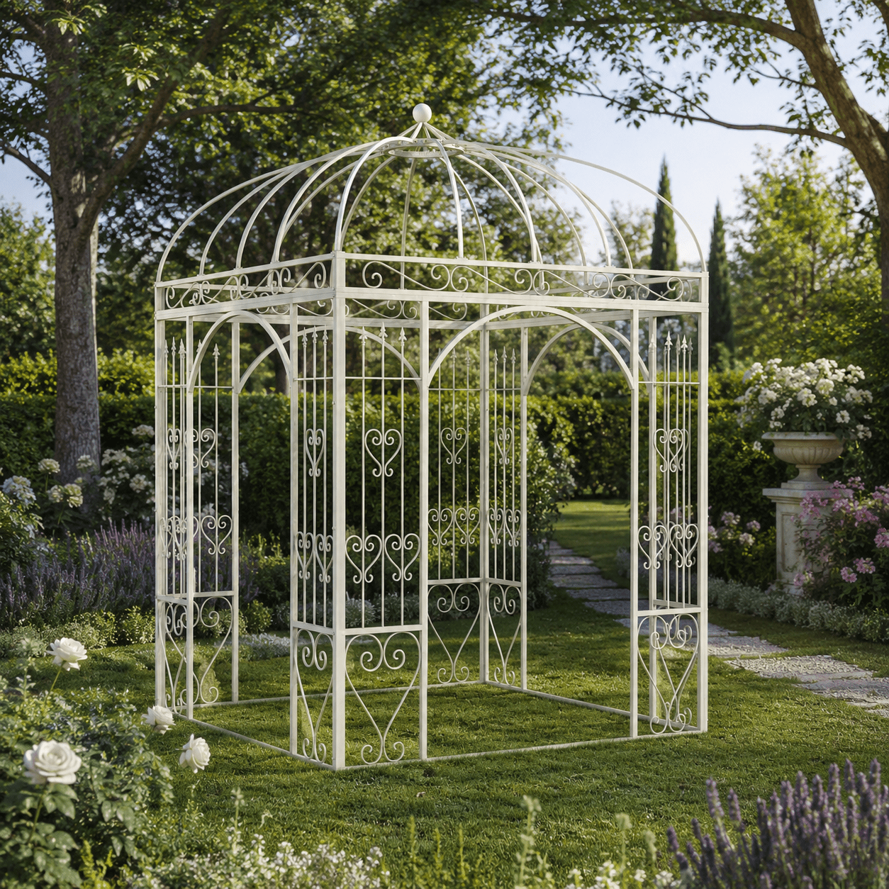 Ojai Ornate Wrought Iron Garden Gazebo with Domed Roof