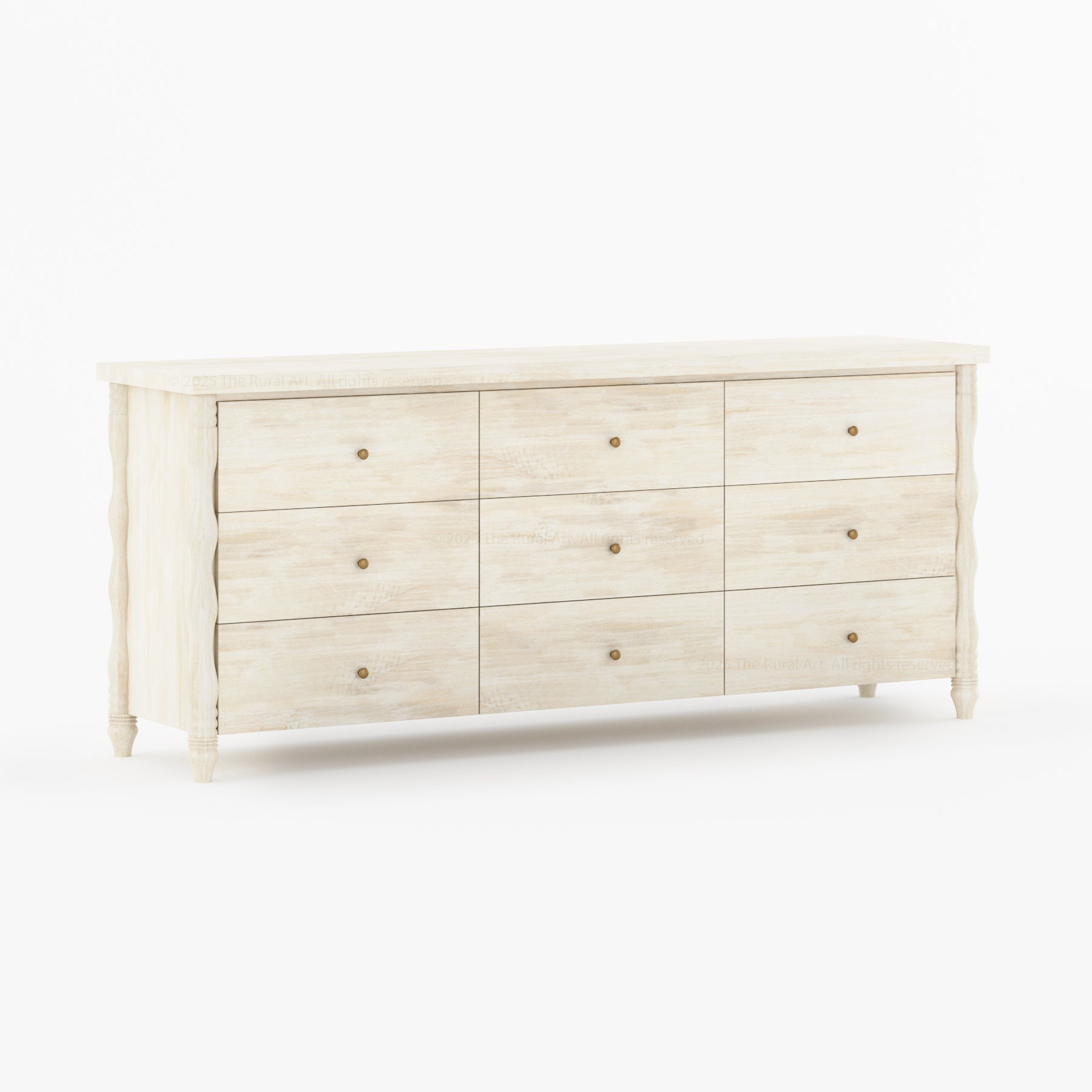 Jasper Solid Wood Dresser with Turned Legs &amp; Brass Knobs