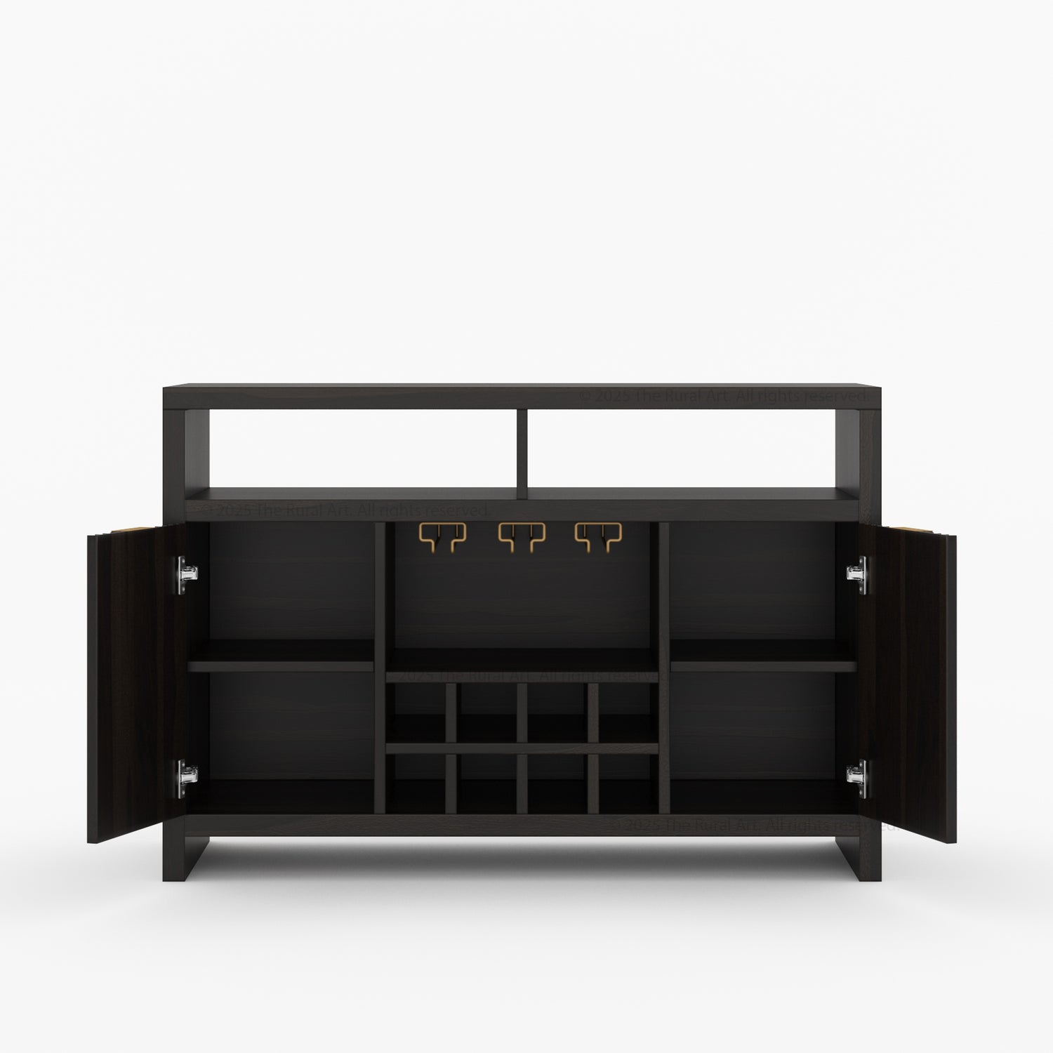 Montecito Black Wine Bar Cabinet Solid Wood Sideboard with Glass Rack &amp; Bottle Storage