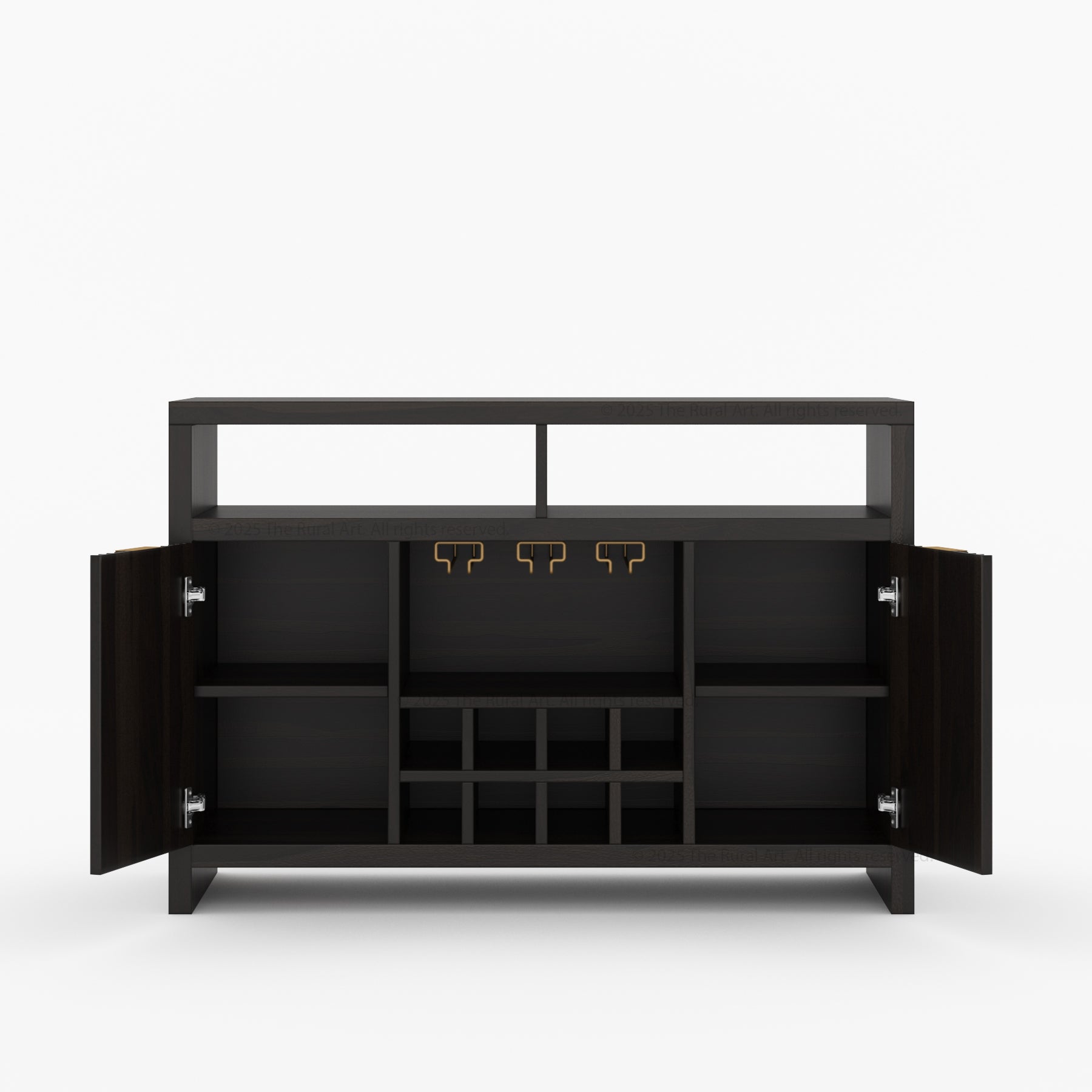 Montecito Black Wine Bar Cabinet Solid Wood Sideboard with Glass Rack &amp; Bottle Storage