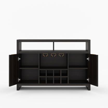 Montecito Black Wine Bar Cabinet Solid Wood Sideboard with Glass Rack &amp; Bottle Storage