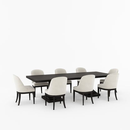 Medina Dining Table Set for 4, 6, 8 and 10 | Solid Wood Pedestal Table &amp; Upholstered Chairs