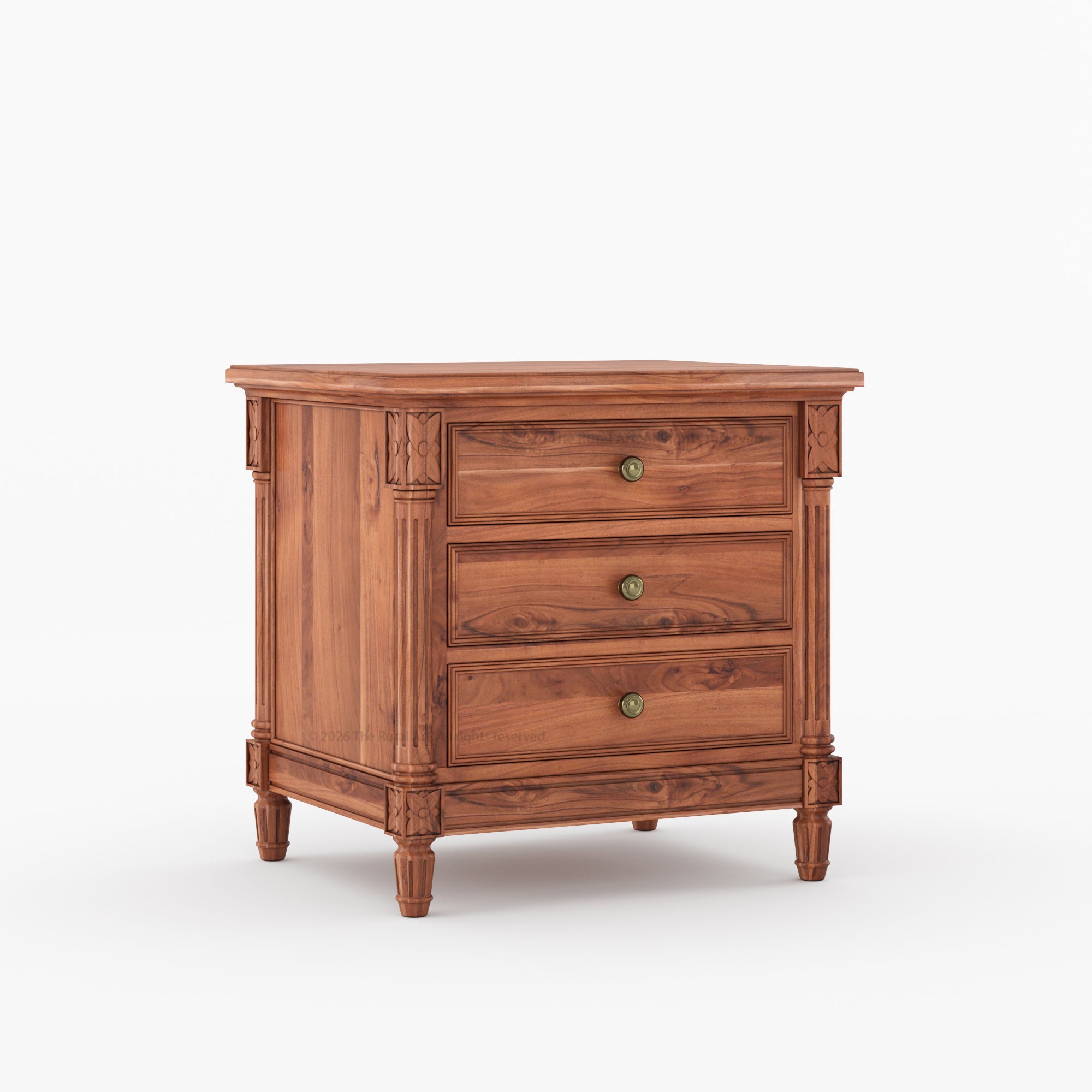Novato Heritage Solid Wood 3-Drawer Nightstand with Carved Detailing