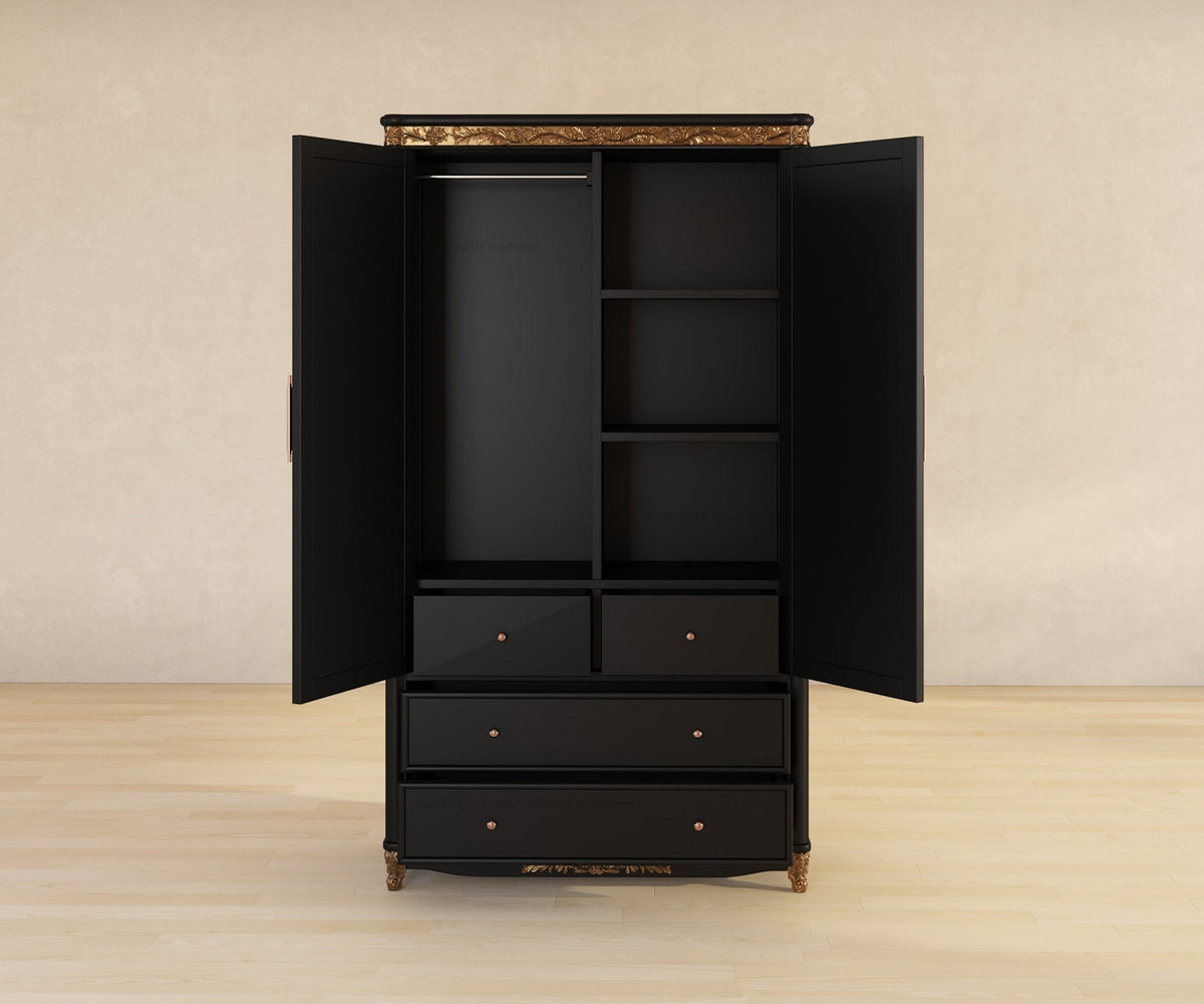 Versailles Grandeur Solid Wood Armoire with Gold Leaf Carved Details
