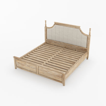 Anniston Solid Wood Bed with Upholstered Headboard