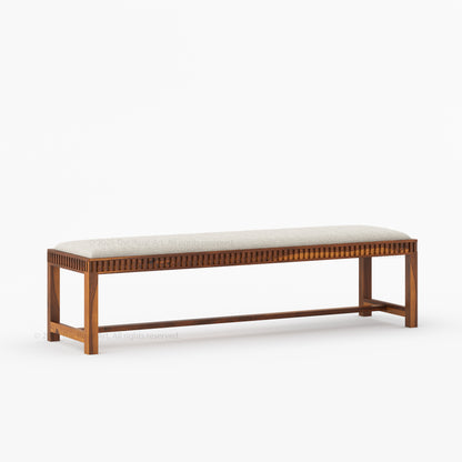 Lewes Fluted Wood Bench | Upholstered Bedroom Bench in Solid Wood Frame