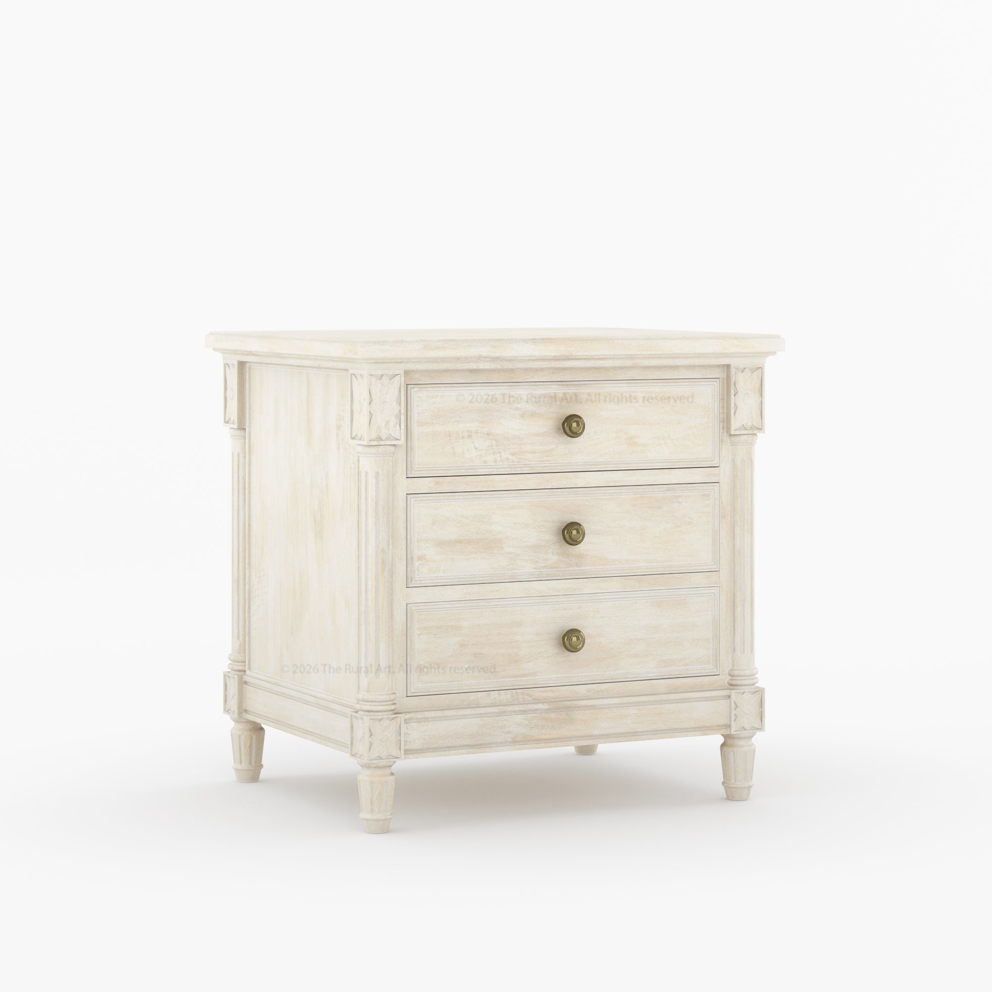 Novato Heritage Solid Wood 3-Drawer Nightstand with Carved Detailing