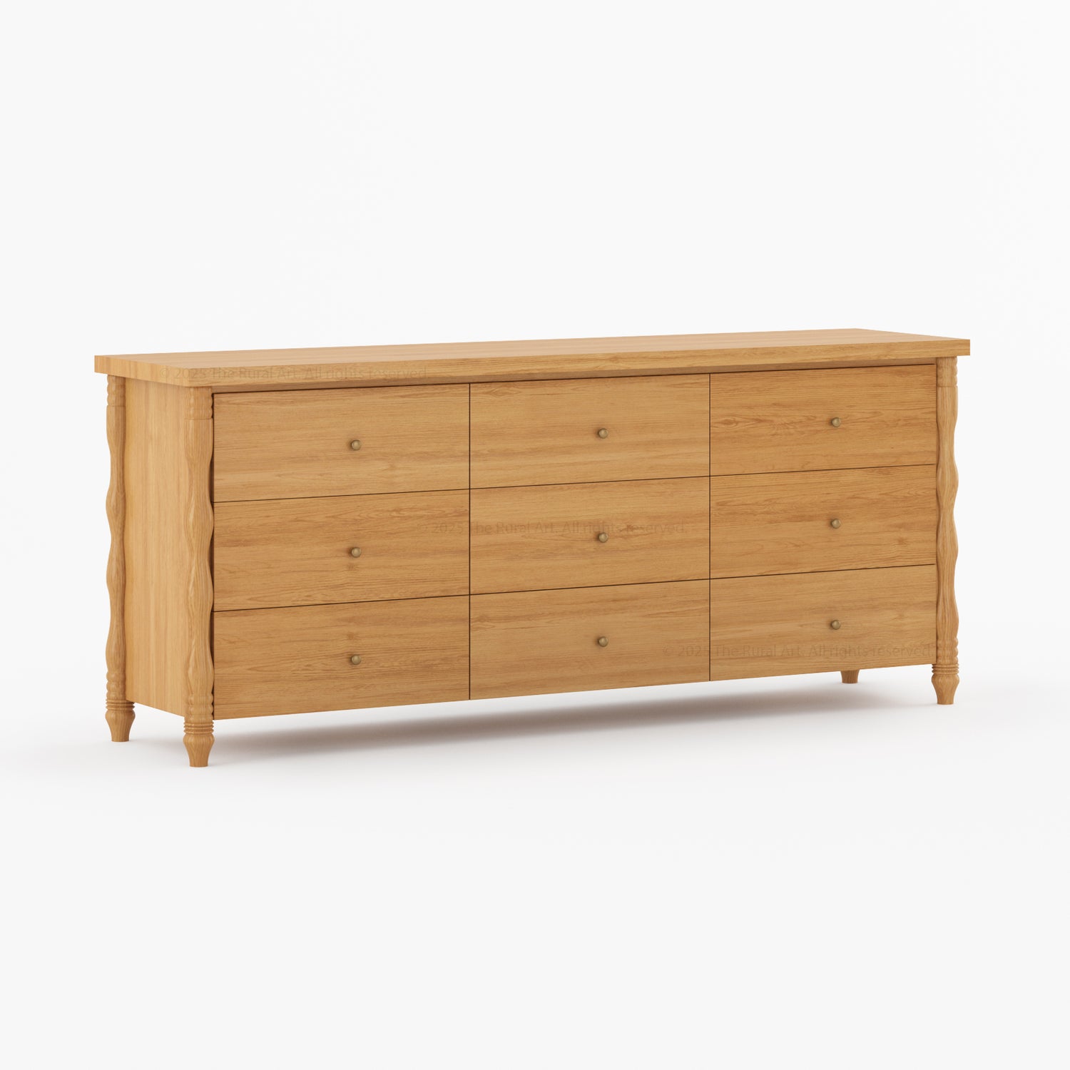 Jasper Solid Wood Dresser with Turned Legs &amp; Brass Knobs