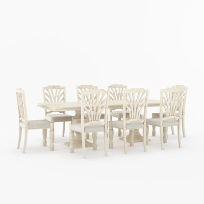 Carlsbad Solid Wood Double Pedestal Dining Table Set with Upholstered Sunburst Chairs