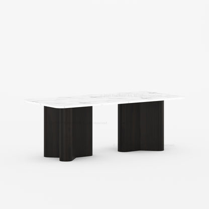 Valdez Fluted Solid Wood Dining Table with Wood or Marble Top