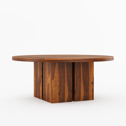 Ozark Round Wooden Pedestal Dining Table with Block Pedestal Base