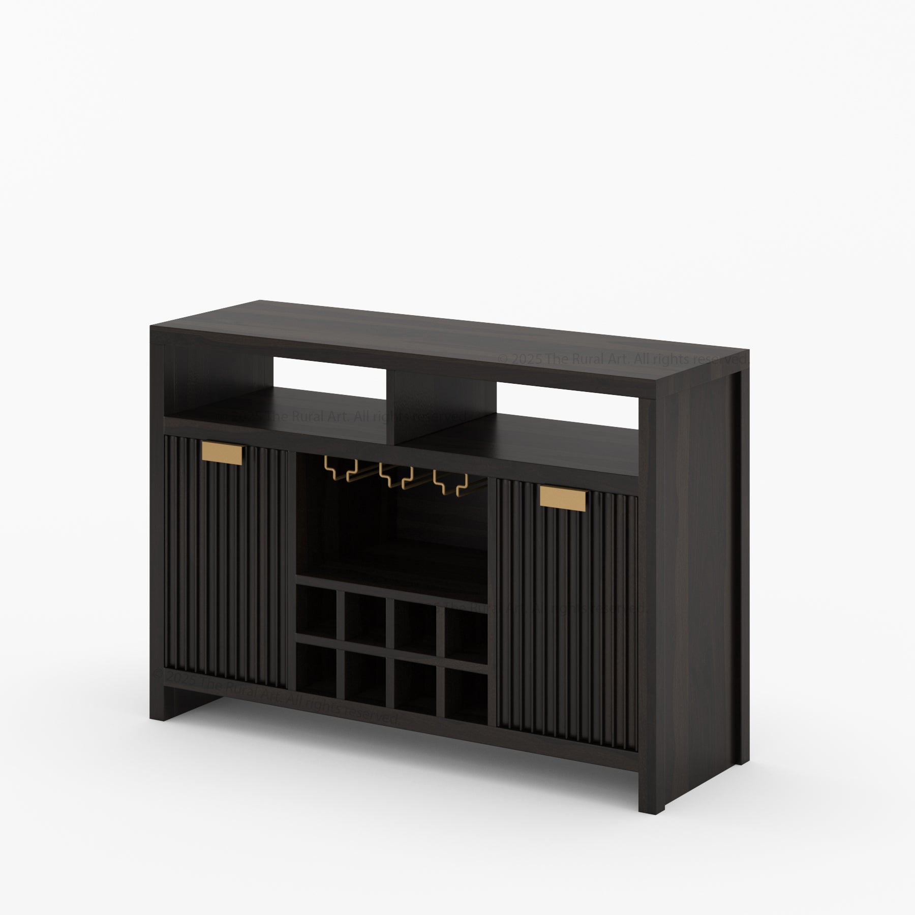 Montecito Black Wine Bar Cabinet Solid Wood Sideboard with Glass Rack &amp; Bottle Storage