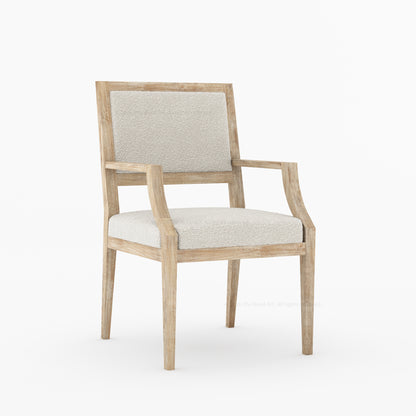 Winslow Solid Wood Dining Arm Chair with Boucle Upholstery