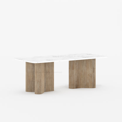 Valdez Fluted Solid Wood Dining Table with Wood or Marble Top
