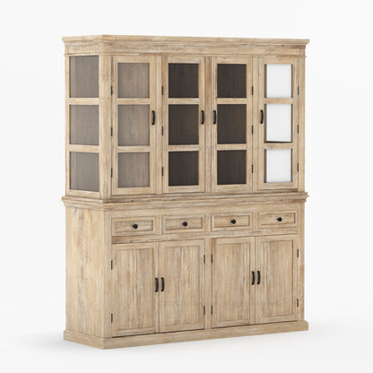 Anniston Solid Wood Hutch Cabinet with Glass-Paneled Doors