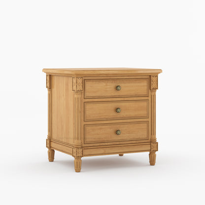 Novato Heritage Solid Wood 3-Drawer Nightstand with Carved Detailing