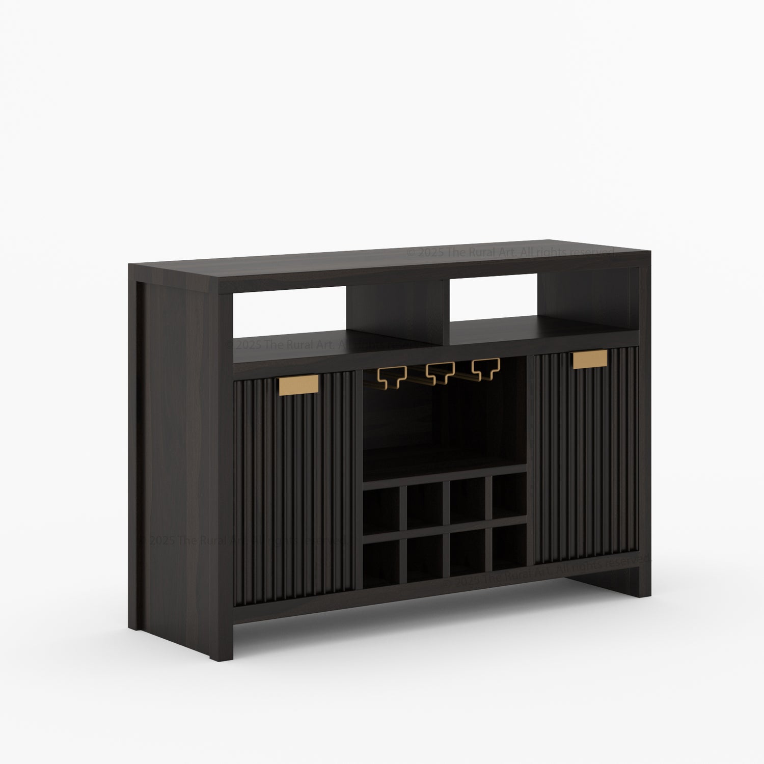 Montecito Black Wine Bar Cabinet Solid Wood Sideboard with Glass Rack &amp; Bottle Storage