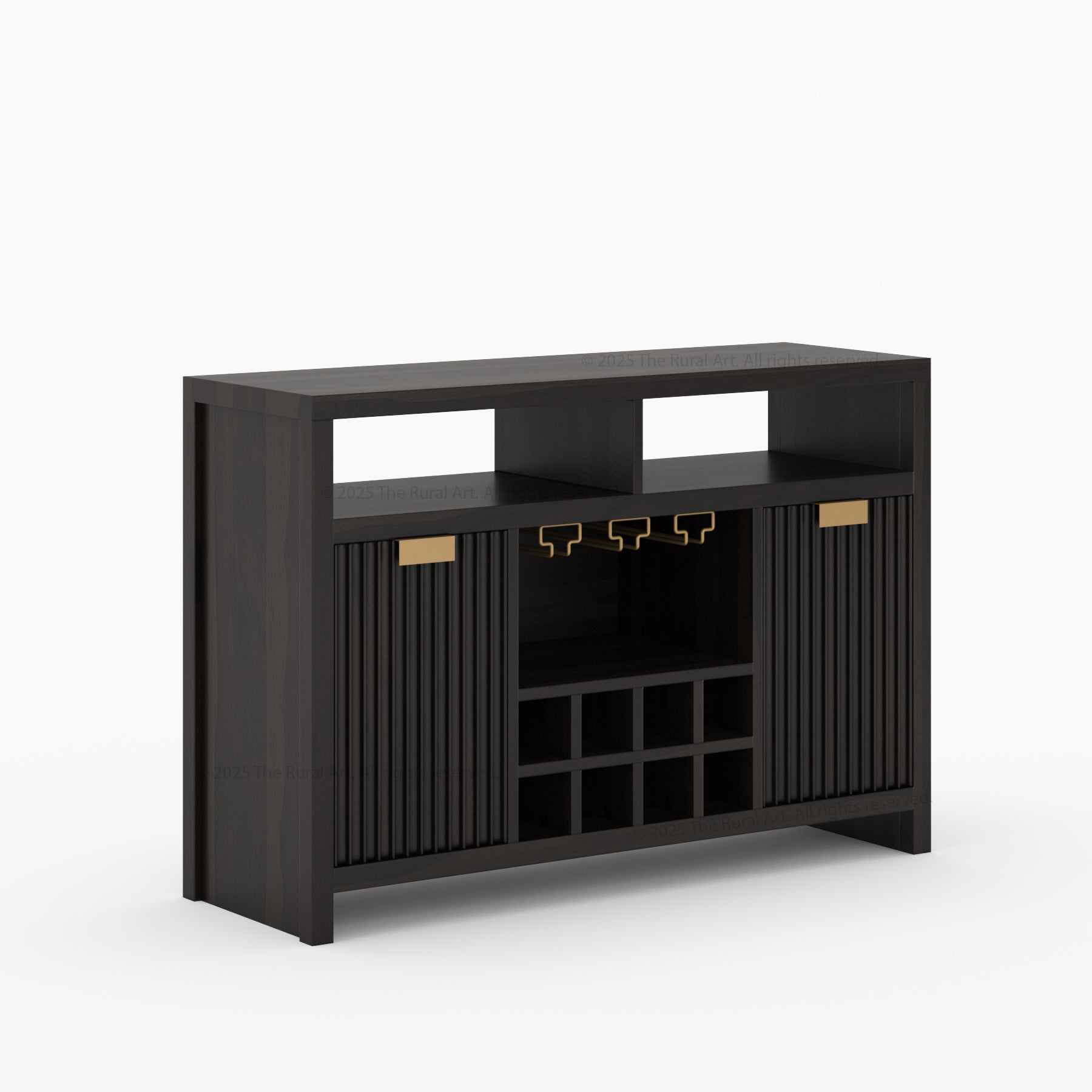 Montecito Black Wine Bar Cabinet Solid Wood Sideboard with Glass Rack &amp; Bottle Storage