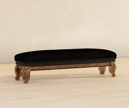 Versailles Grandeur Solid Wood Bedroom Bench with Gold Leaf Carved Details