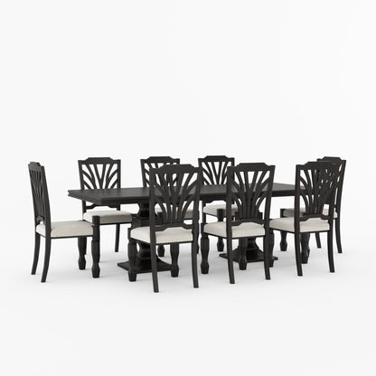 Carlsbad Solid Wood Double Pedestal Dining Table Set with Upholstered Sunburst Chairs
