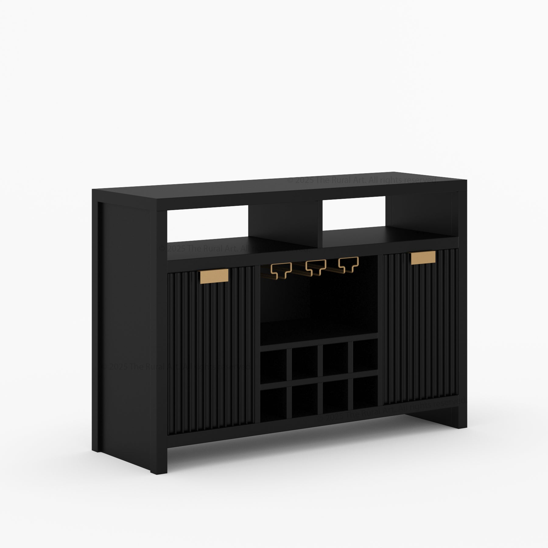 Montecito Black Wine Bar Cabinet Solid Wood Sideboard with Glass Rack &amp; Bottle Storage