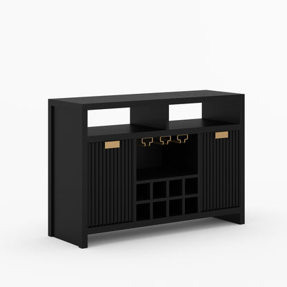 Montecito Black Wine Bar Cabinet Solid Wood Sideboard with Glass Rack &amp; Bottle Storage