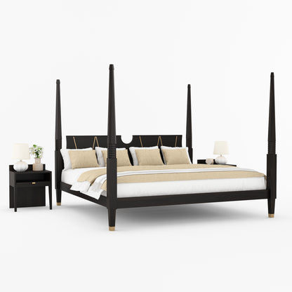 Troy Solid Wood Four Poster Bed with Brass Detailing
