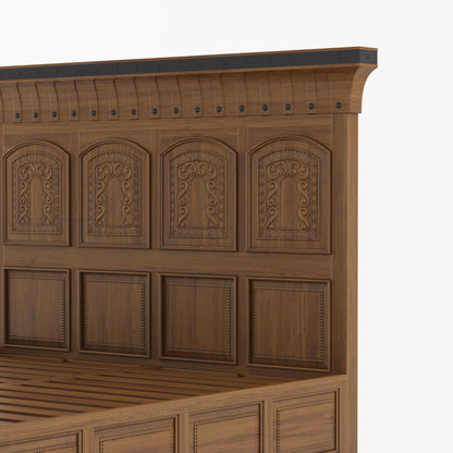 Prescott Grand Heritage Solid Wood Bed with Hand-Carved Panel Headboard