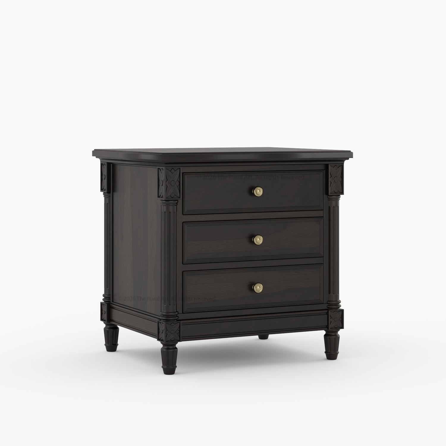 Novato Heritage Solid Wood 3-Drawer Nightstand with Carved Detailing