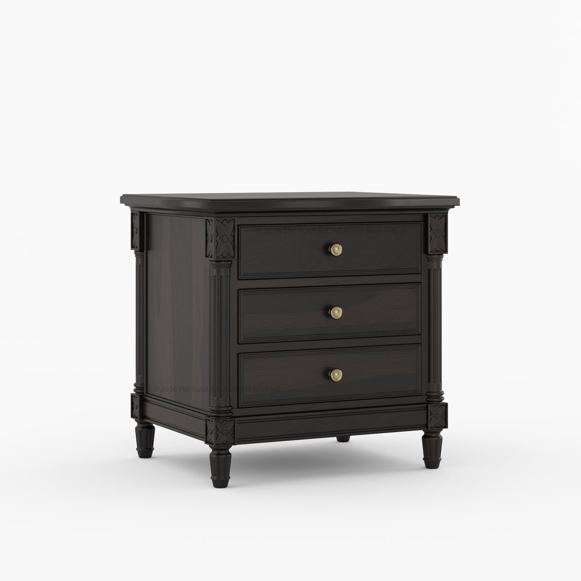 Novato Heritage Solid Wood 3-Drawer Nightstand with Carved Detailing