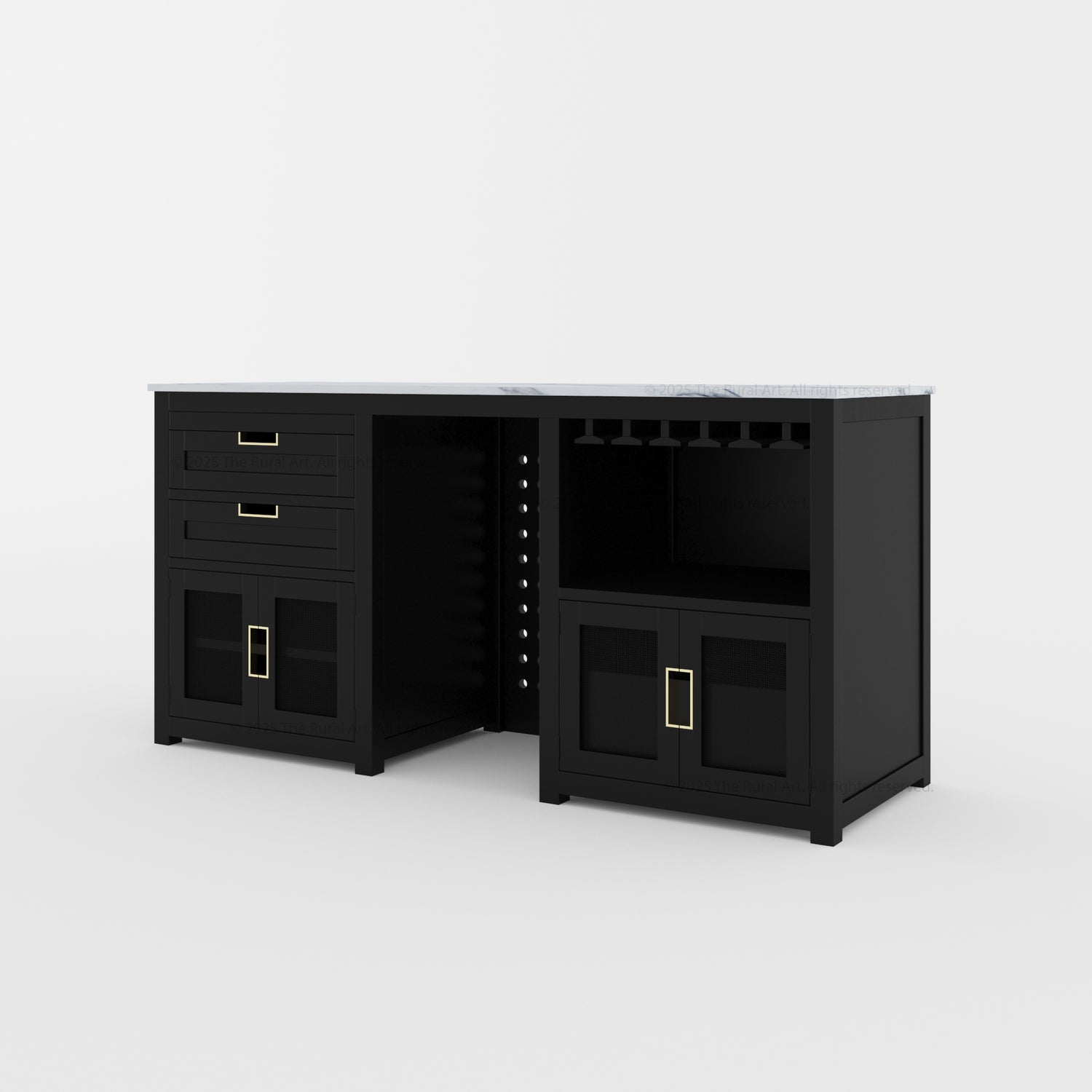 Luxe Black Wine Bar Cabinet with Fridge Space and Quartz Top