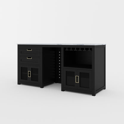 Luxe Black Wine Bar Cabinet with Fridge Space and Quartz Top