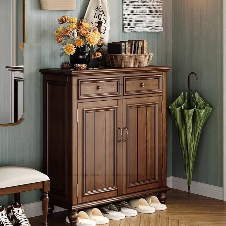 Rustic White Solid Wood Shoe Cabinet with Storage