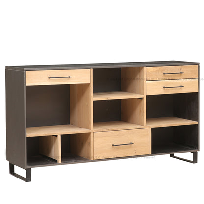 Solid Wood and Iron Open Shelves Buffet Sideboard Ridgewood Industrial