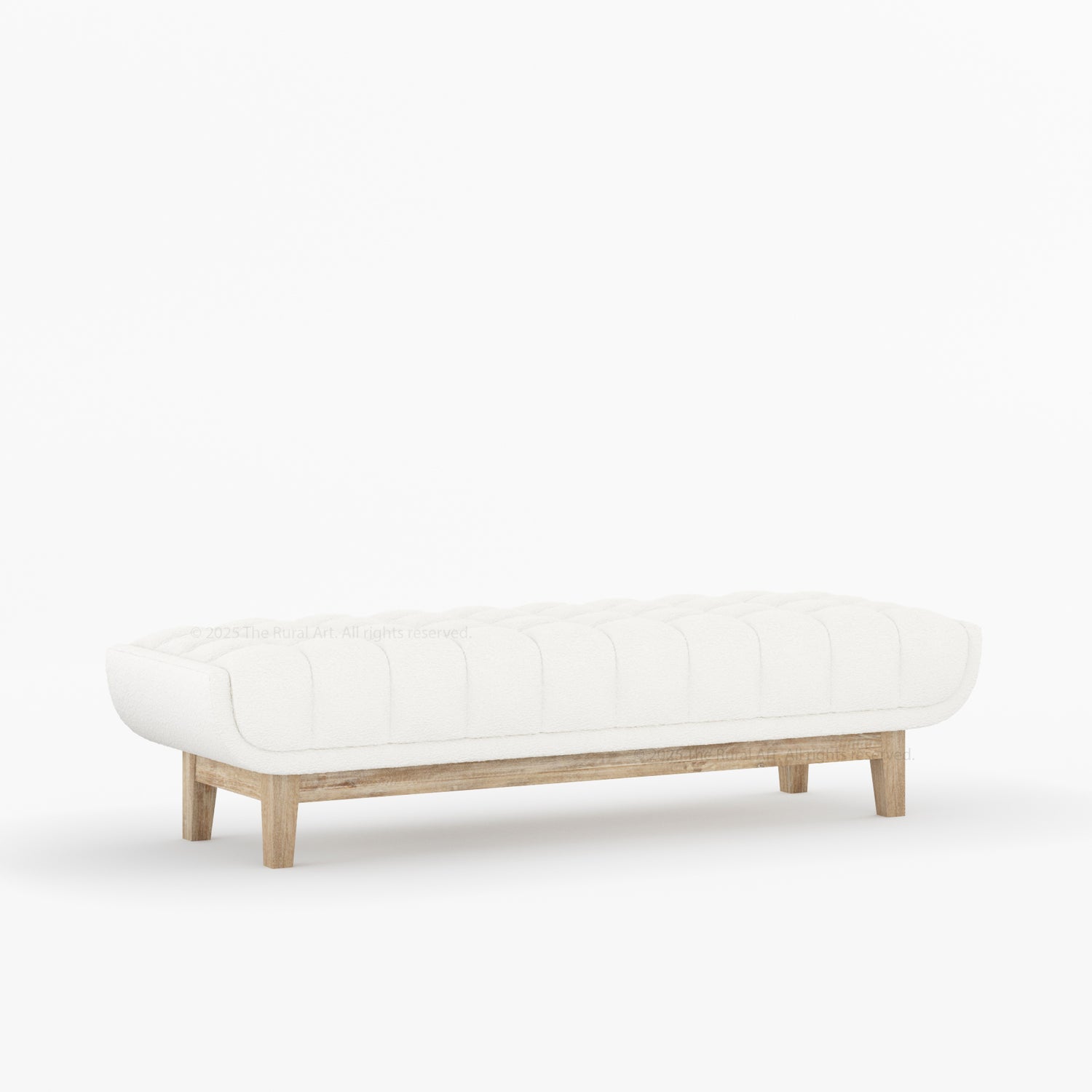 Livingston Solid Wood Bench with Channel-Tufted Bouclé Upholstery