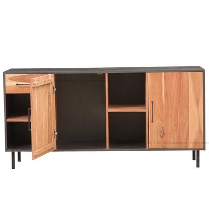 Rustic Industrial Solid Wood and Metal Sideboard Modern Storage Cabinet