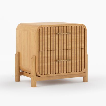 Lewes Fluted Wood Nightstand 2-Drawer Solid Wood Side Table with Sculpted Corners