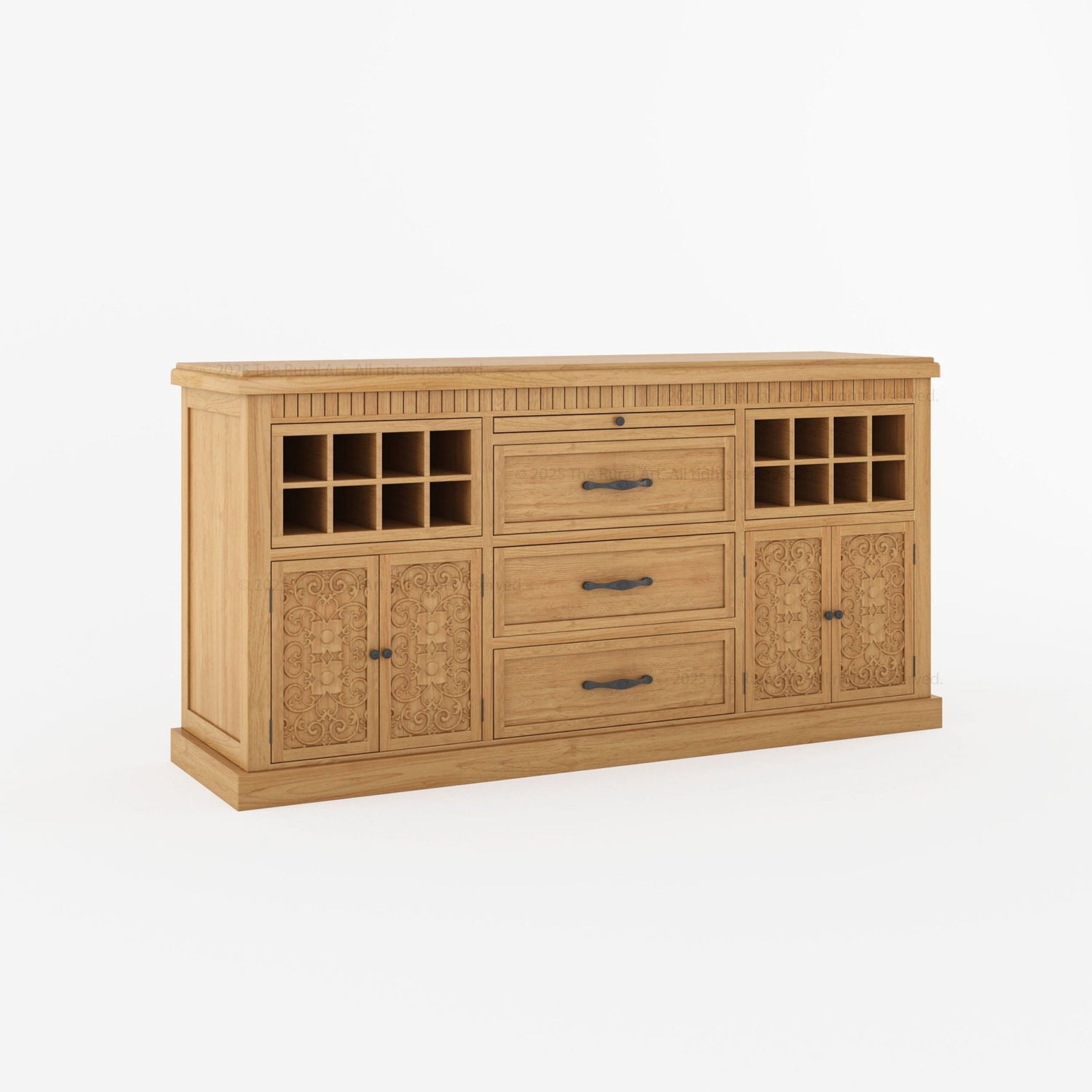 Jackson Solid Wood Sideboard Buffet with Hand-Carved Detailing &amp; Wine Storage