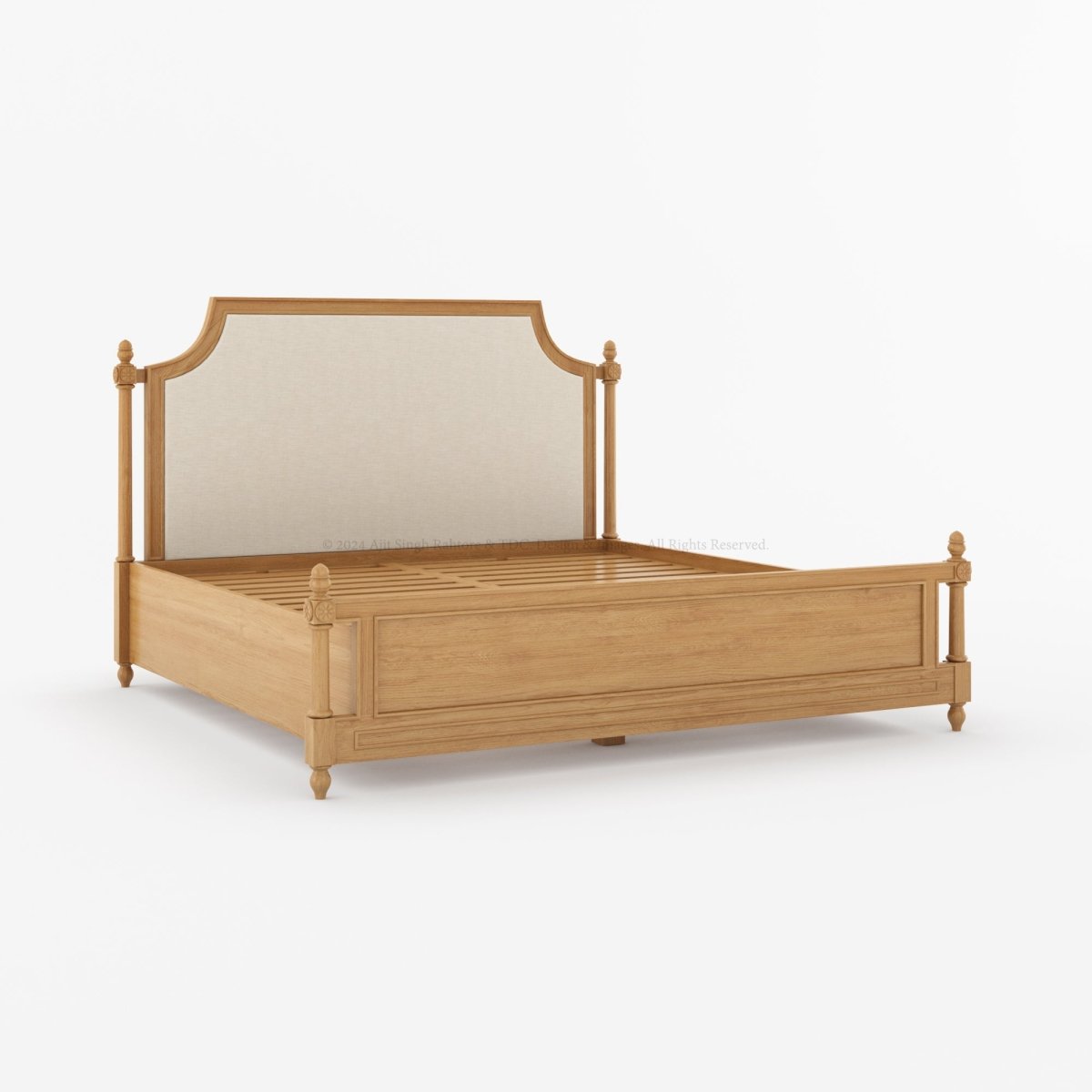 Savannah Teak Wood Bed with High Upholstered Headboard