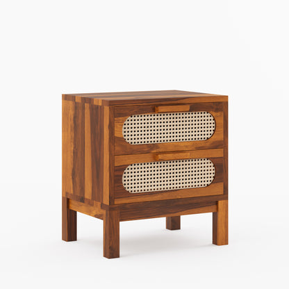 Davis Cane Front Solid Wood Nightstand
