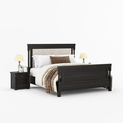 Verona Rustic Solid Wood Tall Headboard Upholstered Bed